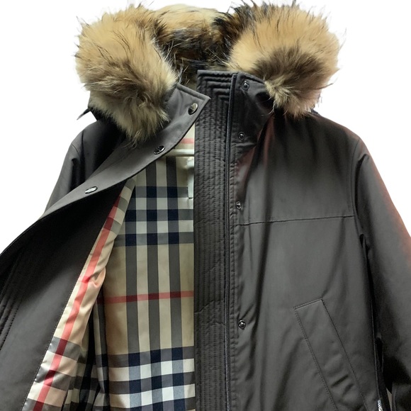 Burberry Parka Raccoon Fur Trim Hooded Nova Check